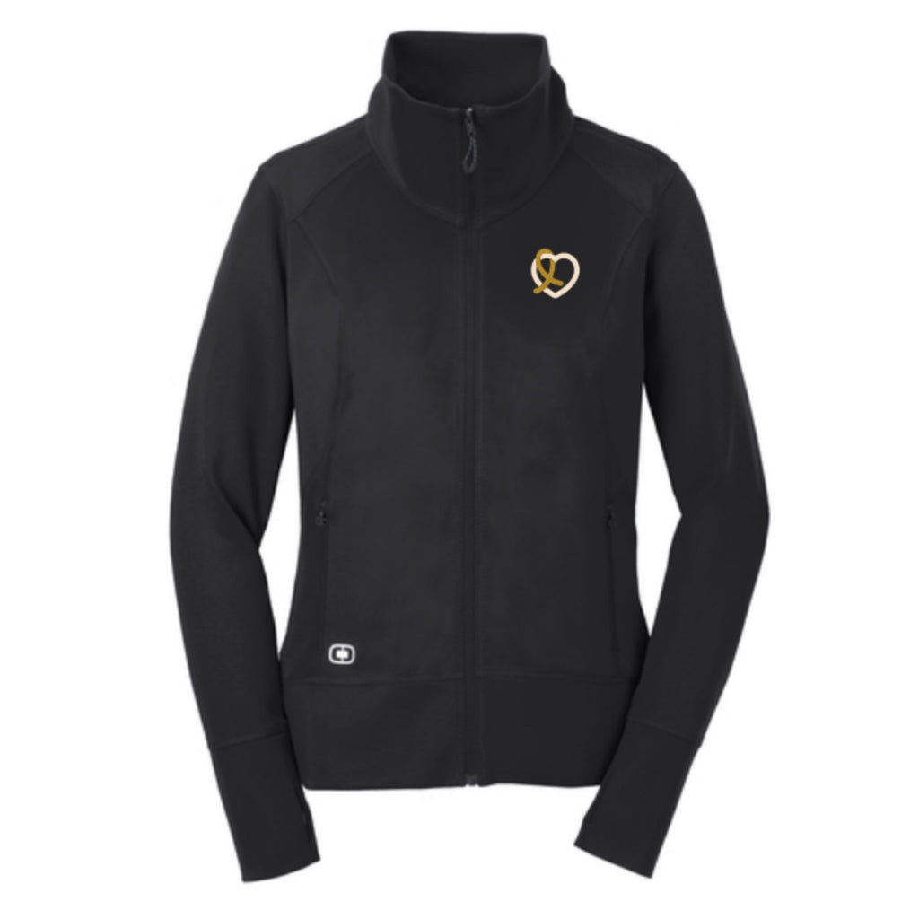 Ladies Luxury Full Zip Embroidered Logo Heart Jacket Black