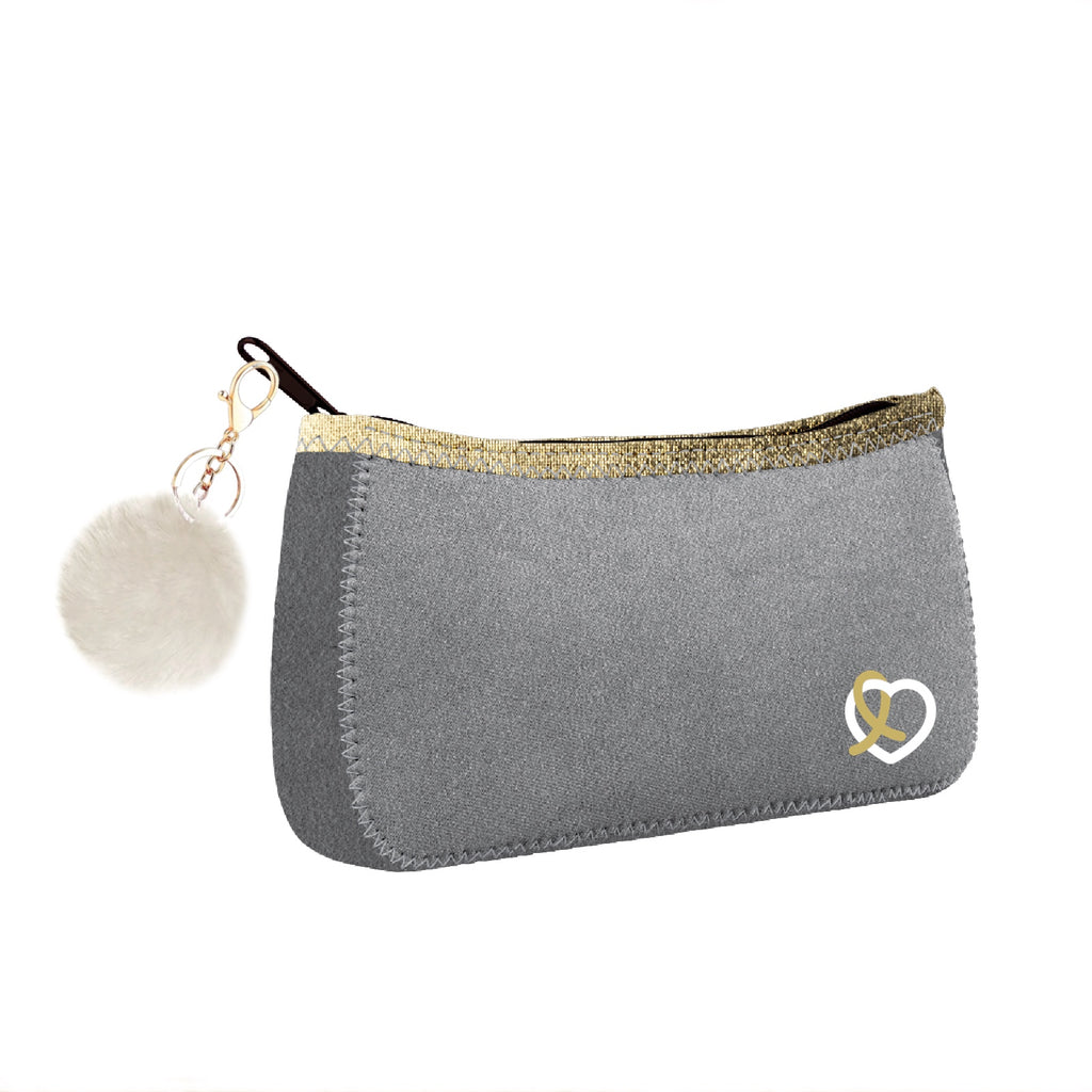 Suede'ish Logo Zip Pouch with Pom