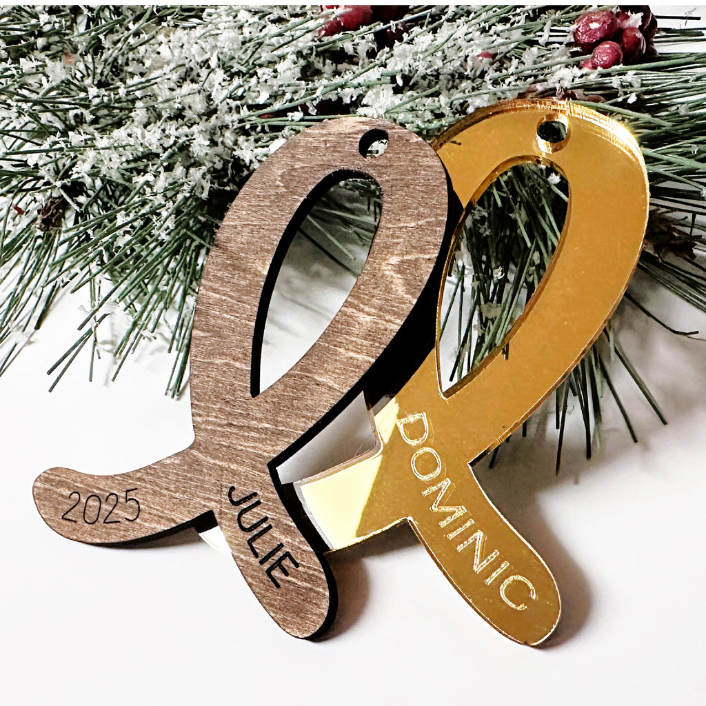 RIBBON | PRE-ORDER |  Stained Wood or Gold Acrylic Ornament | Personalize with First Name