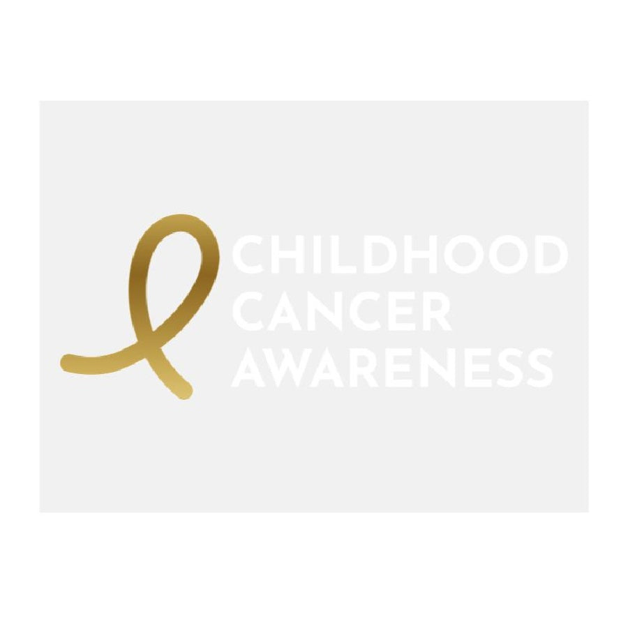 Small Momcology Childhood Cancer Awareness Metallic Gold Ribbon Car Cling